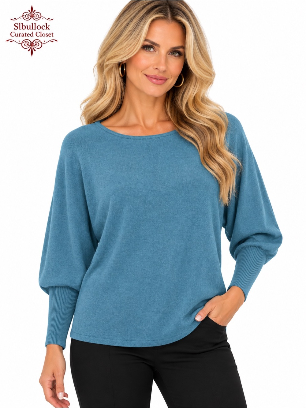 S43 CYRUS Blue Dolman Sleeve Lightweight Sweater Size Small Rayon Blend